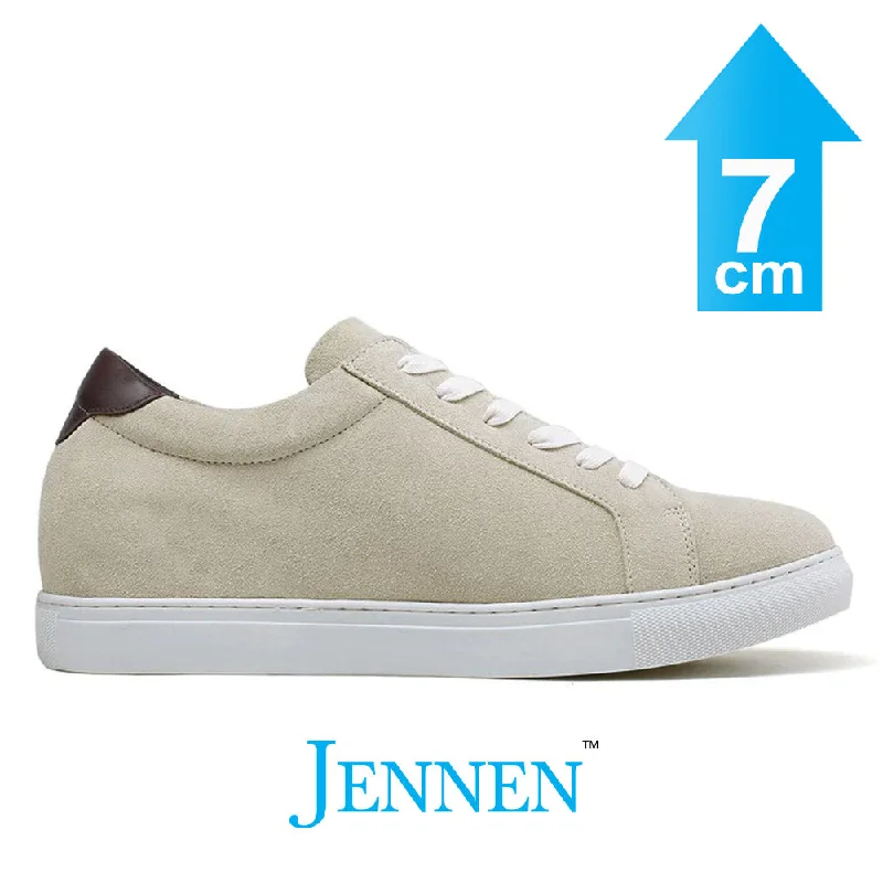 Men's casual shoes with a flexible rubber outsoleMr. Banksy Beige 7cm | 2.8 inches Height Increasing Suede Sneakers for Men