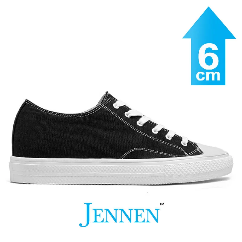 Leather men's casual shoes with a scuffed finishMr. Jack 6cm | 2.4 inches Black Canvas Elevator Sneakers