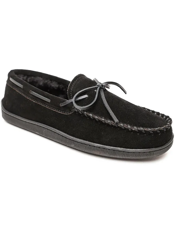 Men's slippers with a padded collar for comfortPile Lined Hardsole Mens Suede Faux Fur Moccasin Slippers