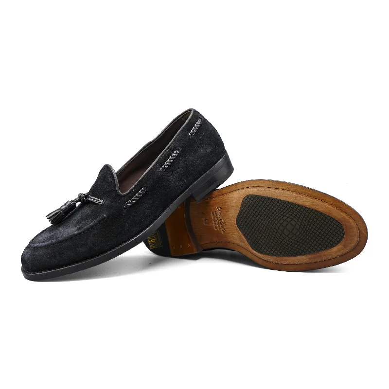 Men's leather loafers with a penny slotPM0H2 - Classic Black Suede Loafer