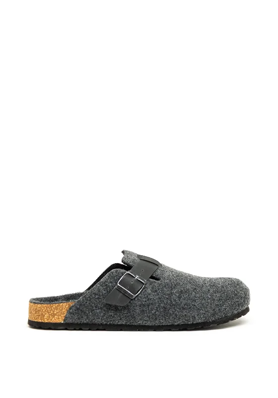 Men's slippers with a rubber sole for outdoor useRieker Mens Felt Mules, Grey