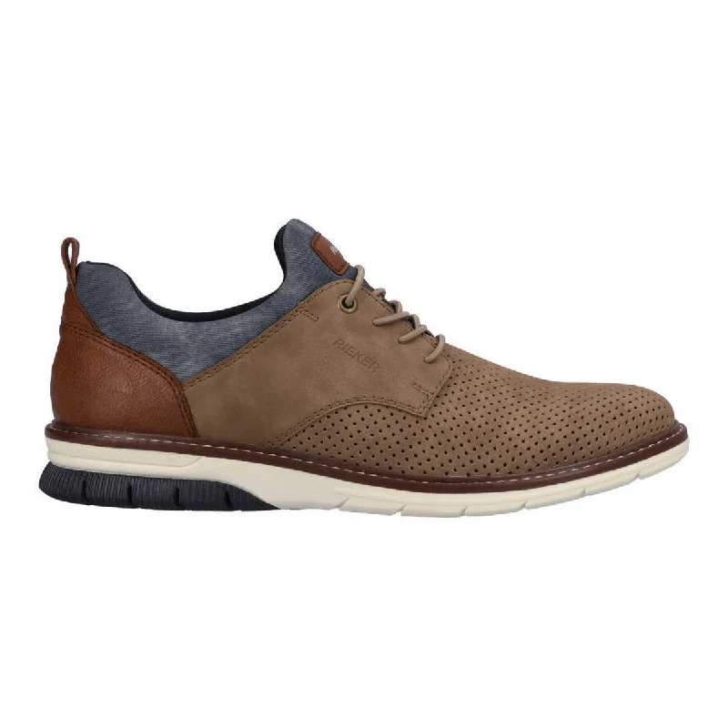 Brogue - perforated men's Oxfords for a traditional lookRieker Men's Dustin-50 Tan/Denim