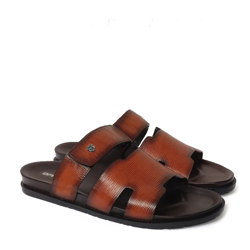 Men's slippers with a memory foam insoleTan Summer Slipper/Sandal in Saffiano Leather
