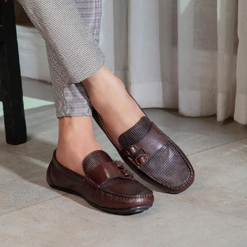 Men's loafers with a smooth leather finishThe Yosa Brown Men's Double Monk Shoes Tresmode