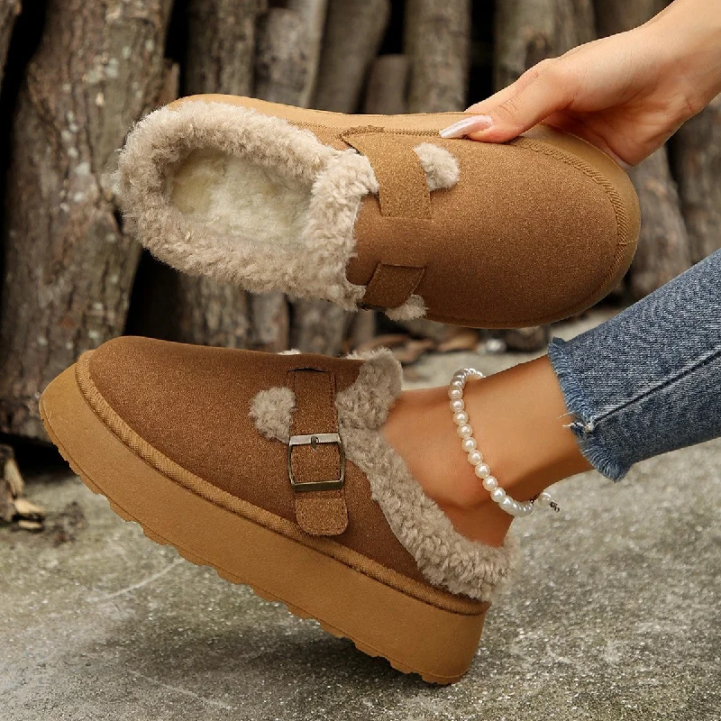 Men's slippers in a warm color like red or brownThick-Soled Fur Shoes