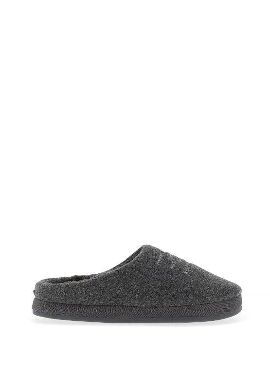 Men's slippers with a pointed toe for a stylish appearanceTommy Hilfiger Logo Embroidery Felt Slippers, Dark Ash