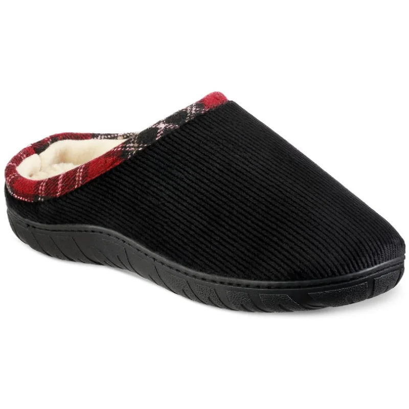 Men's plush slippers with a faux fur liningTotes Mens Corduroy Faux Fur Lined Slide Slippers