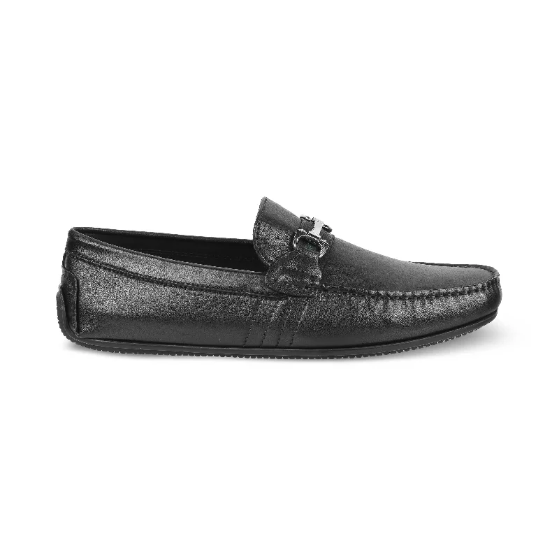 Men's loafers with a decorative buckleTresmode Leavre Black Men's Leather Driving Loafers
