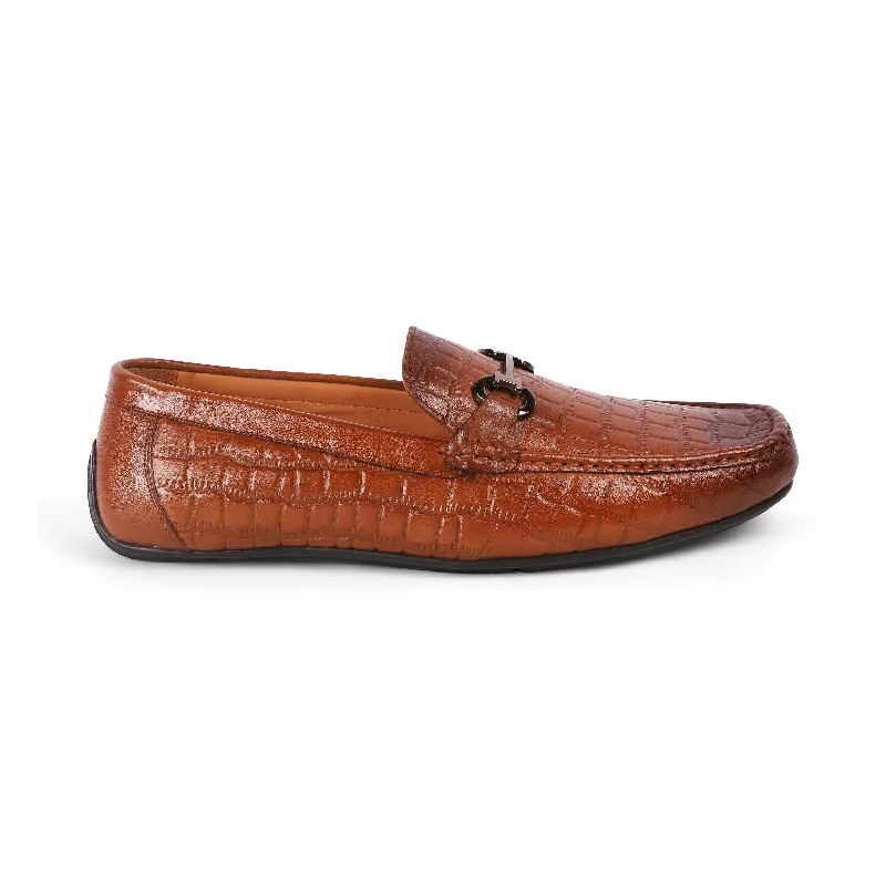 Men's loafers with a decorative buckleTresmode Oxile Tan Men's Textured Leather Loafers
