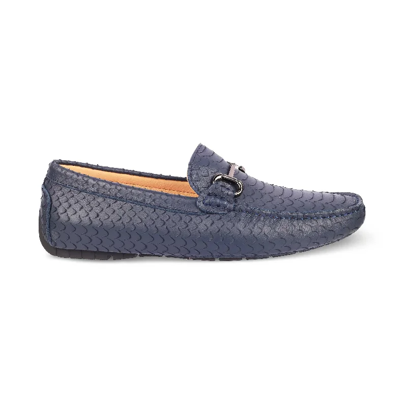 Men's loafers with a low - heeled designTresmode Sofi Blue Men's Leather Driving Loafers