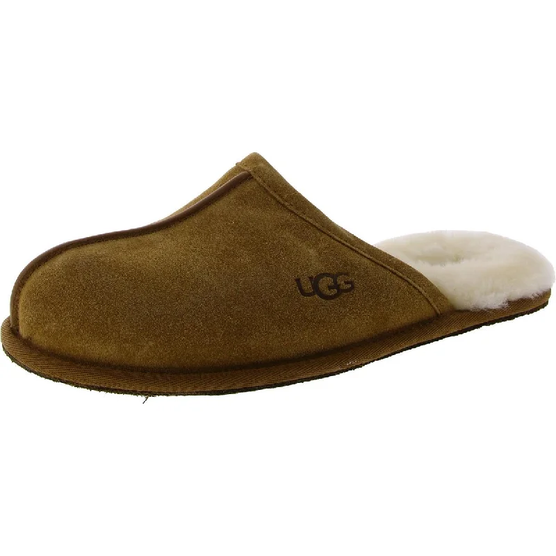 Men's slippers with a rubber sole for outdoor useUgg Scuff Men's Suede Sheepskin Lined Cushioned Slide Slippers