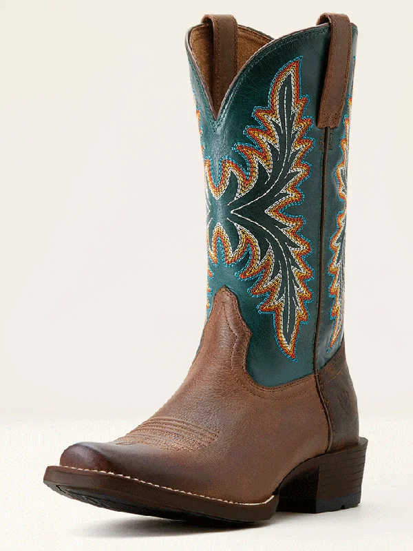Men's cowboy boots with a snake - skin textureAriat 10053696 Mens Renegade Cowboy Boot Deep Teal Vintage Oak