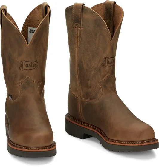 Men's genuine leather cowboy boots with a pointed toeJustin 11" Blueprint Work Boot