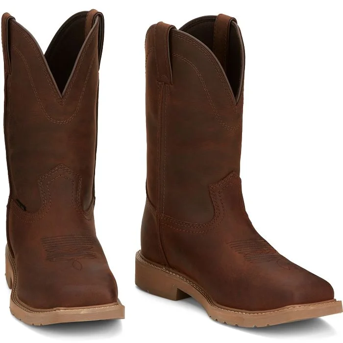 Men's cowboy boots with a silver - toned buckleJustin 11" Buster II Waterproof Work Boot