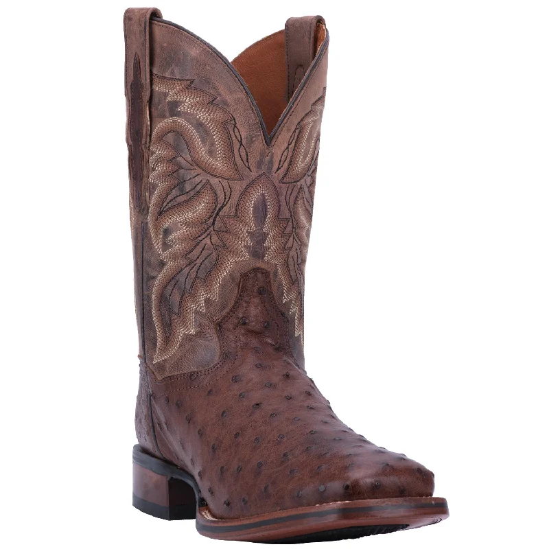 Men's cowboy boots with a distressed leather finishDan Post Mens Alamosa Cowboy Boots Ostrich Chocolate