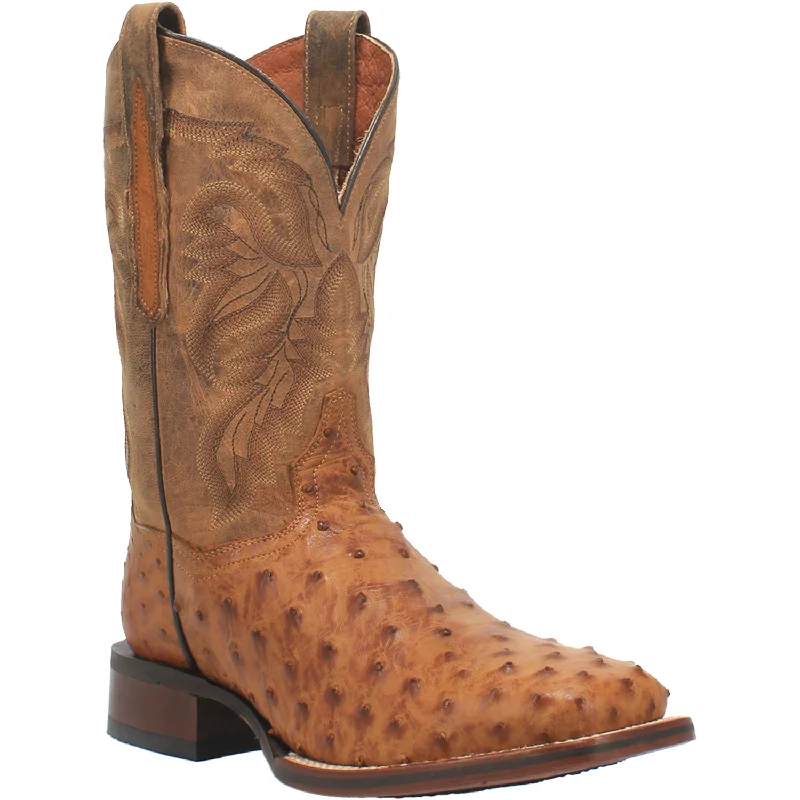 Men's cowboy boots with a pull - on strapDan Post Mens Alamosa Cowboy Boots Ostrich Saddle Tan/Brown