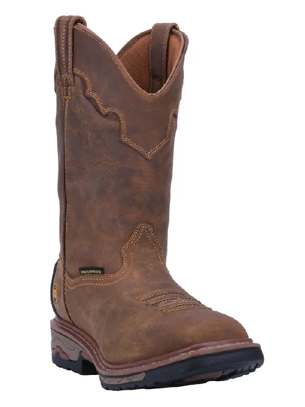 Men's cowboy boots with a tooled leather designDan Post DP69402 Mens Waterproof Square Toe Blayde Work Boots Saddle Tan