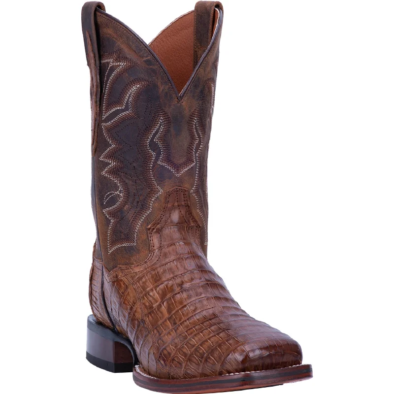 Men's cowboy boots with a decorative inlayDan Post Mens Chocolate/Bay Apache Cowboy Boots Caiman Square Toe