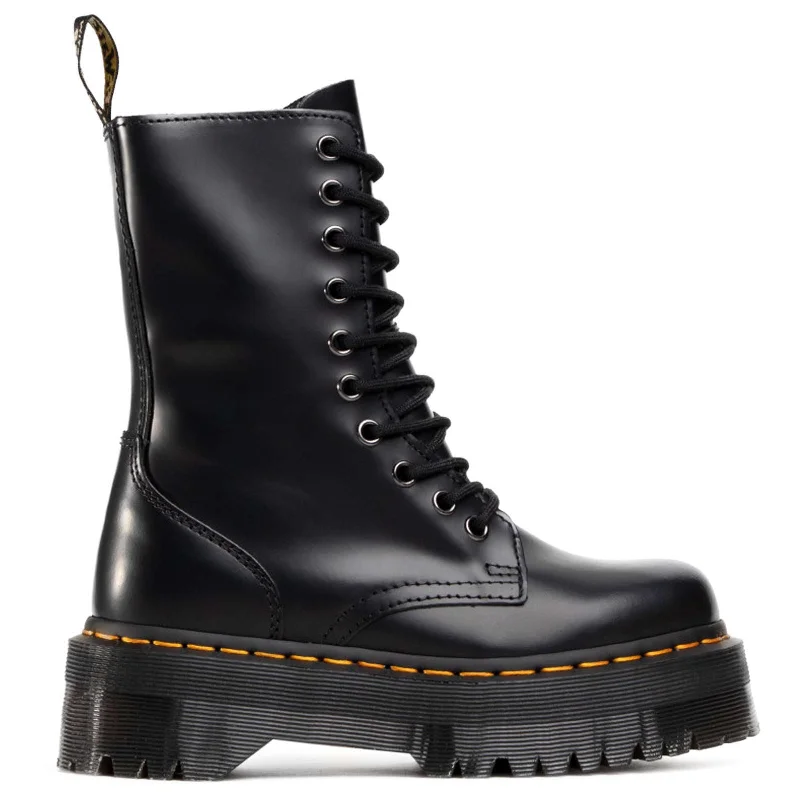 Vintage - inspired men's ankle boots with a round toeJadon Hi Smooth Leather Unisex Platform Boots