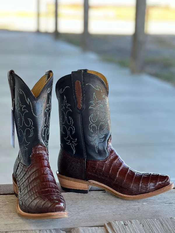 Western - style men's cowboy boots with intricate stitchingFenoglio Boot Co. | Chassis Brown Caiman Boot