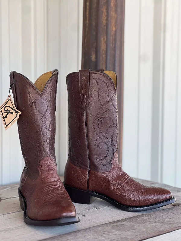 Men's cowboy boots with a tooled leather designFenoglio Boot Co. | Kango Tobacco Smooth Quill Ostrich Boot