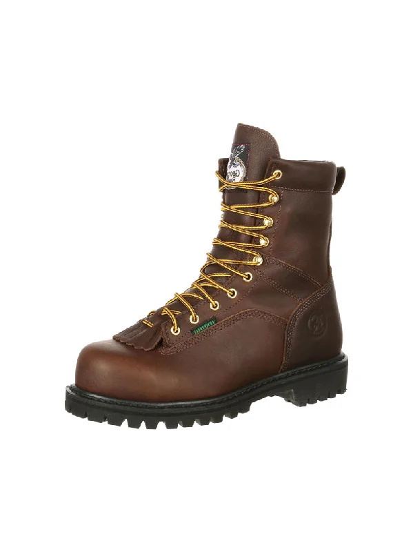 Men's cowboy boots with a distressed leather finishGeorgia G8341 Mens Lace Up Steel Toe Waterproof Work Boot Chocolate - B