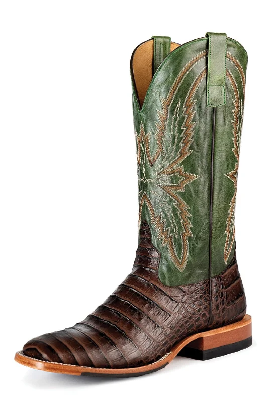 Men's cowboy boots with a scalloped edgeHorse Power Mens Chocolate Caiman Emerald Leather Cowboy Boots