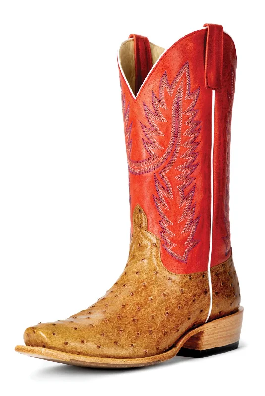 Men's cowboy boots with a snake - skin textureHorse Power by Anderson Bean Mens Red Ostrich Top Hand Cowboy Boots