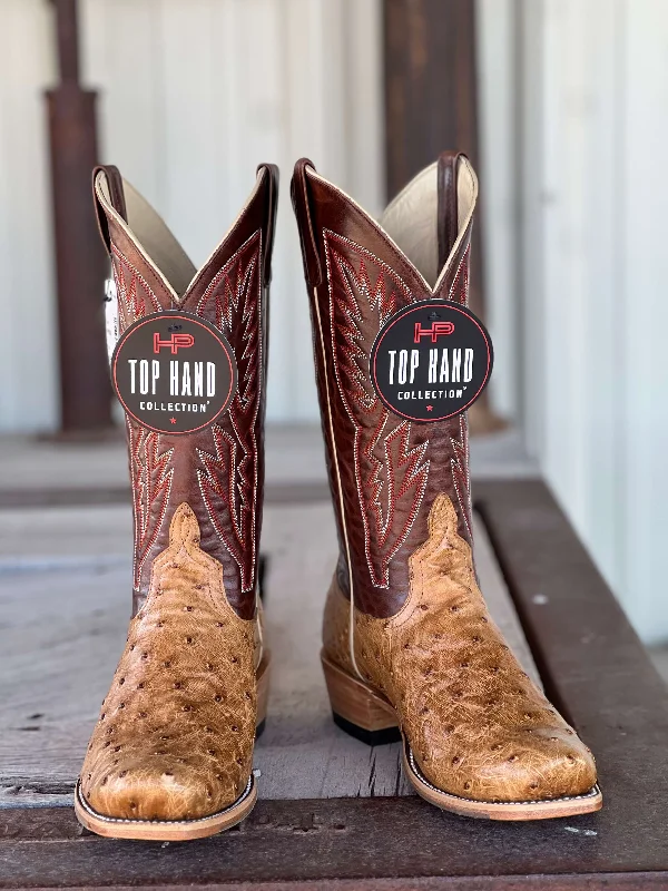 Men's cowboy boots with a scalloped edgeHorse Power Top Hand  | Antique Saddle FQ Ostrich TK Toe Boot