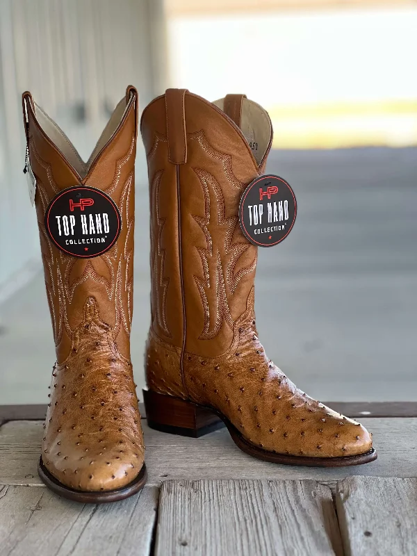Men's cowboy boots with a scalloped edgeHorse Power Top Hand  | Antique Saddle FQ Ostrich CR Toe Boot