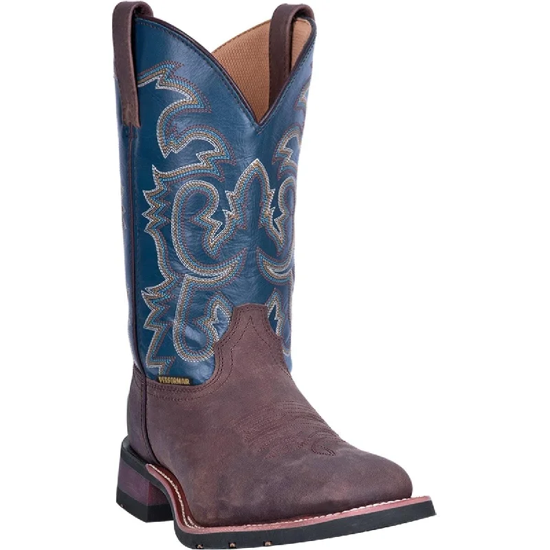 Western - style men's cowboy boots with intricate stitchingLaredo Men's Hamilton Tan/Blue Leather Cowboy Boots 7936