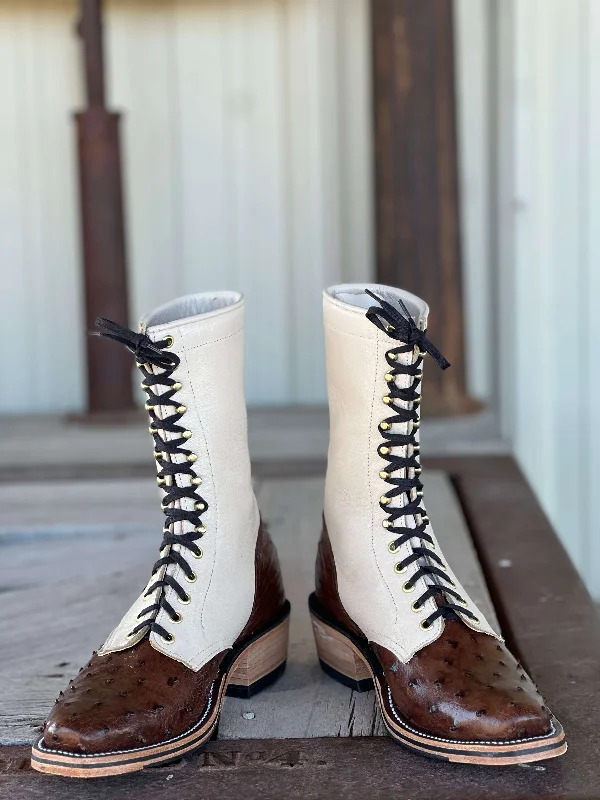 Men's cowboy boots with a pull - on strapOlathe Boot Co.  | Cafe Americano Ostrich Lacer Boot