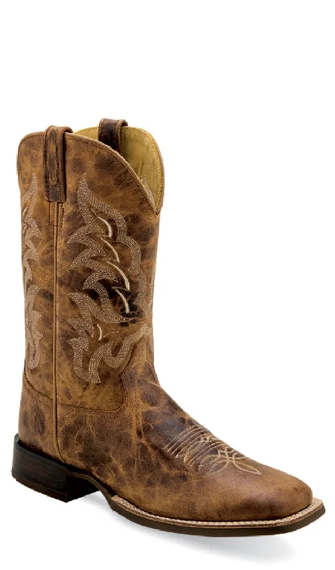Men's cowboy boots with a silver - toned buckleOld West Mens Broad Square Toe Burnt Tan Leather Cowboy Boots