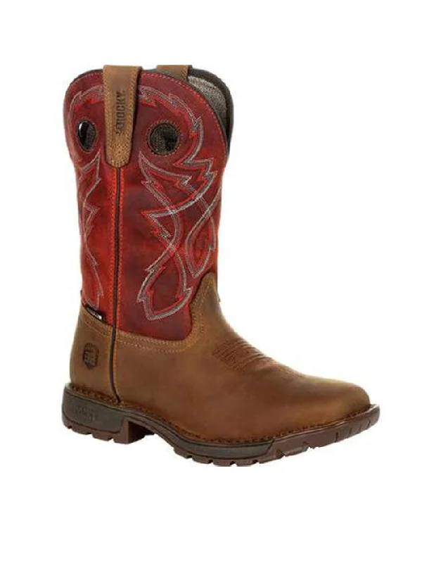 Men's cowboy boots with a rubber sole for tractionRocky RKW0316 Mens Legacy 32 Waterproof Western Boot Tan Red