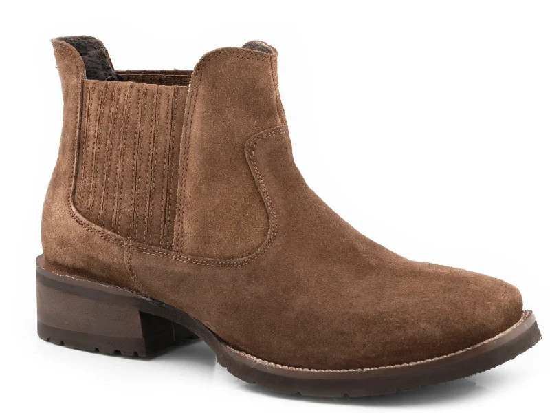 Men's cowboy boots with a rubber sole for tractionRoper Mens Brown Leather Lucas Cow Suede Ankle Boots