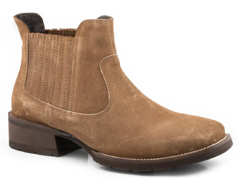 Vintage - style men's cowboy boots with a square toeRoper Mens Tan Leather Lucas Cow Suede Ankle Boots