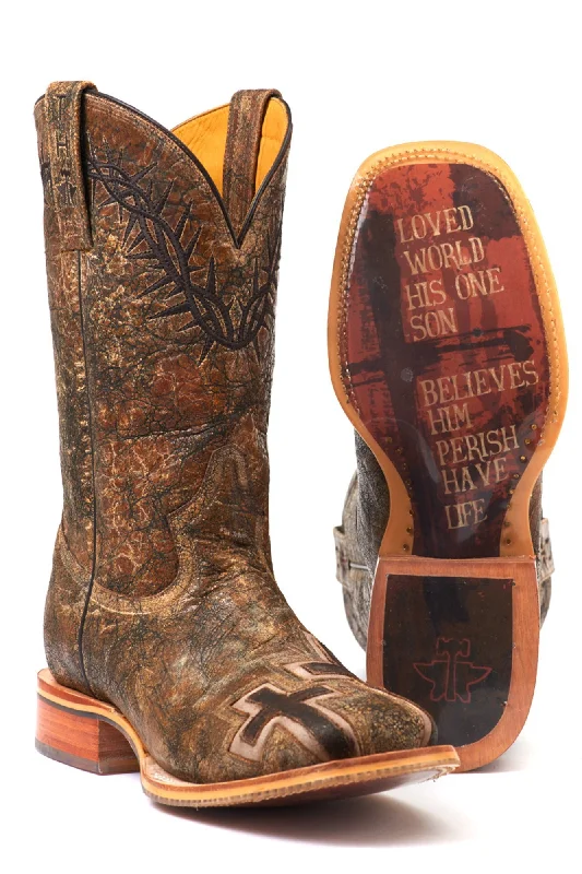 Men's cowboy boots with a distressed leather finishTin Haul Mens Brown Leather John 316 Marbled Cowboy Boots