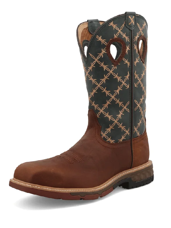 Men's cowboy boots with a pull - on strapTwisted X MXBN002 Mens Nano Toe Western Work Boot Mocha And Slate - 12.5