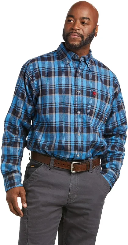 Men's western boots with a silver - toned hardware and accentsAriat Flame Resistant Carter Long Sleeve Work Shirt - Black and Blue