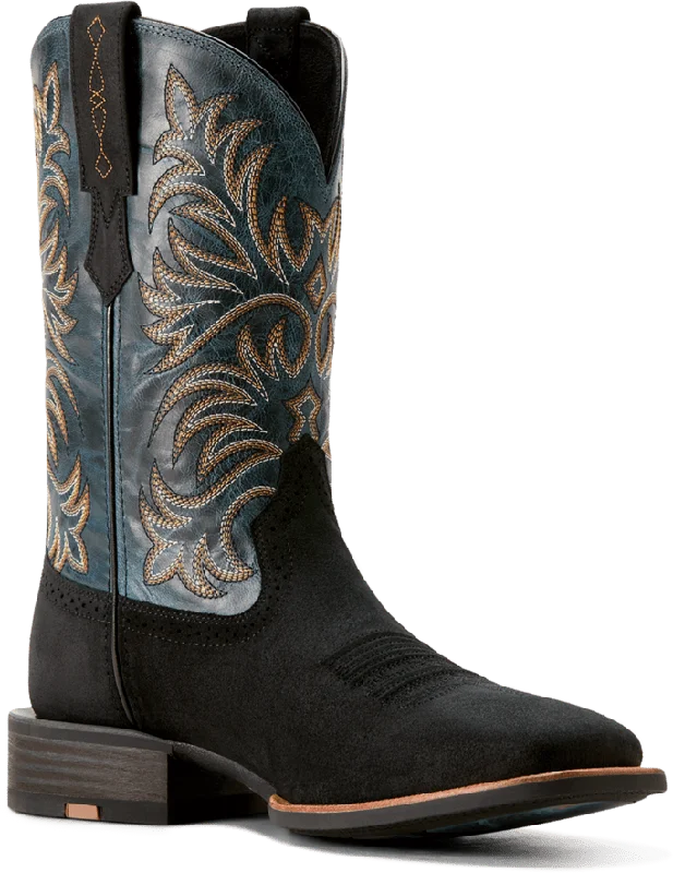 Men's genuine leather western boots with a snake - skin inlayAriat Men's Black Suede Oakwood Cowboy Boot