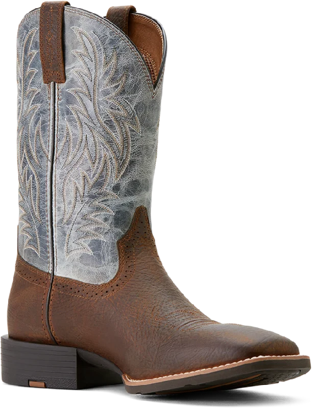 Men's western boots with a silver - toned hardware and accentsAriat Men's Glacier Blue Sport Wide Square Toe Cowboy Boot