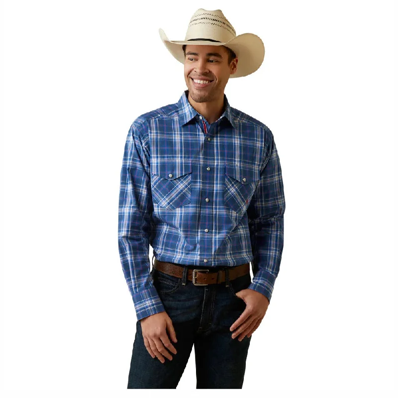 Men's western boots with a leather - wrapped heel and a smooth finishAriat® Men's Pro Jaxton Men's Long Sleeve Western Shirt - Blue Plaid