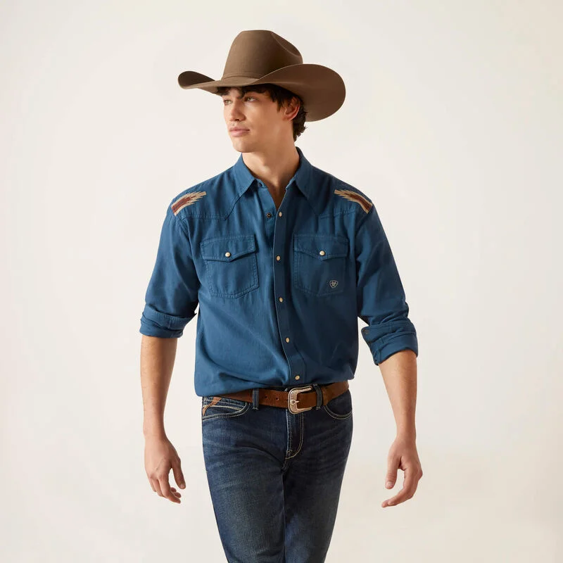 Men's western boots with a decorative concho belt and buckleAriat® Men's "Retro Chimayo" Fit Western Shirt