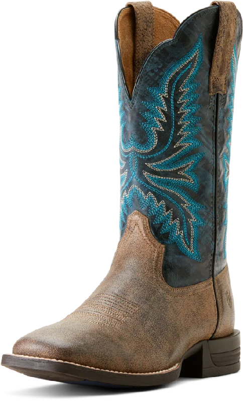 Men's western boots with a suede shaft and a leather soleAriat Men's Royal Navy Brush Creek Cowboy Boot