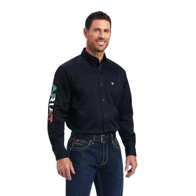 Vintage - style men's western boots with a square toe and spur ledgeAriat® Mexico Team Logo Twill Men's Long Sleeve Western Shirt - Black