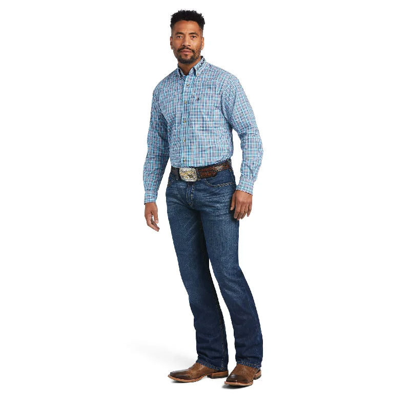 Men's genuine leather western boots with a snake - skin inlayAriat® Pro Team Shay Men's Long Sleeve Western Shirt - Blue Plaid