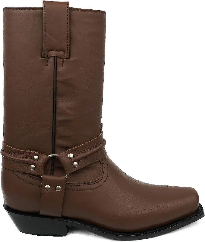 Men's western boots with a high - heeled design and a pointed toeMen's Black Stone Classic Motorcycle Harness Leather Boot