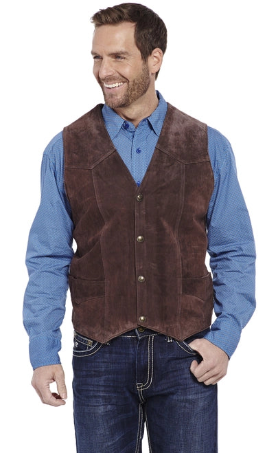 Men's western boots with a decorative concho belt and buckleCripple Creek Mens Suede Leather Snap Western Vest ML3061-21 Chocolate