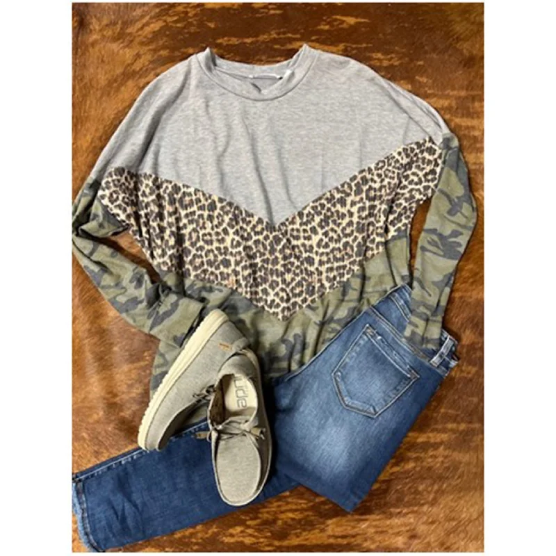 Men's western boots with a leather - wrapped heel and a smooth finishWomen's Grey, Cheetah, & Camo Long Sleeve Shirt