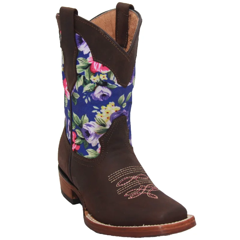 Men's western boots with a tooled leather design on the shaftLittle Girls Floral Western Cowgirl Leather Boot